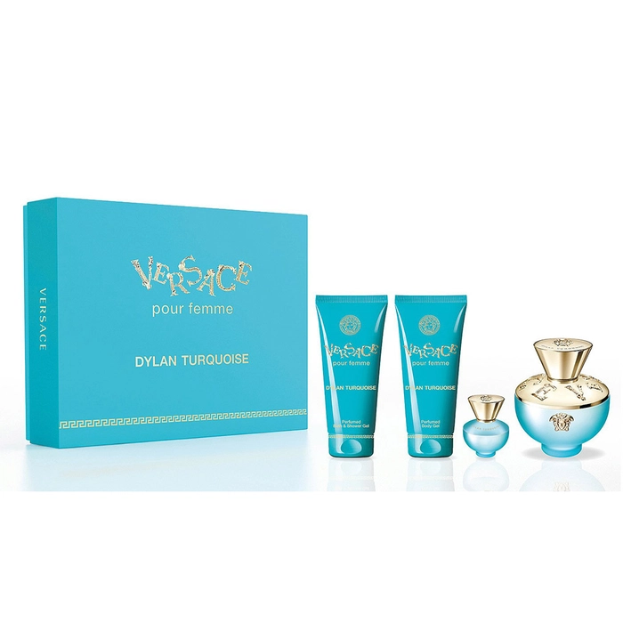 Versace Pour Femme Dylan Turquoise Coffret Cadeau 100ml EDT + 100ml Gel Douche + 100ml Lait Corps + 5ml EDT