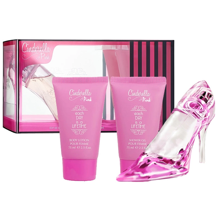 Coffret Cadeau Disney Cendrillon Pantoufle Rose 60ml EDP + 75ml Gel Douche + 75ml Lait Corps