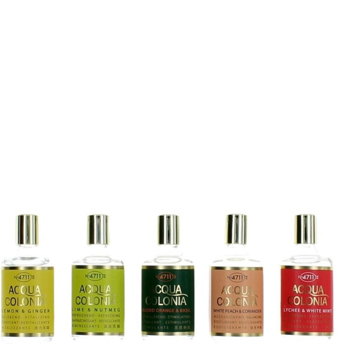 Mäurer & Wirtz 4711 Acqua Colonia Geschenkset 8ml Lime & Nutmeg EDC + 8ml Lemon & Ginger EDC + 8ml Blood Orange & Basil EDC + 8ml Lychee & White Mint EDC + 8ml White Peach & Coriander EDC