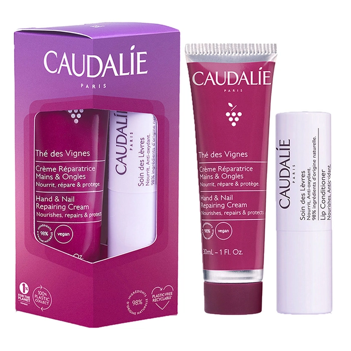 Caudalie Thé Des Vignes Geschenkset 30ml Hand & Nagel Repairing Crème + 4.5g Lip Conditioner